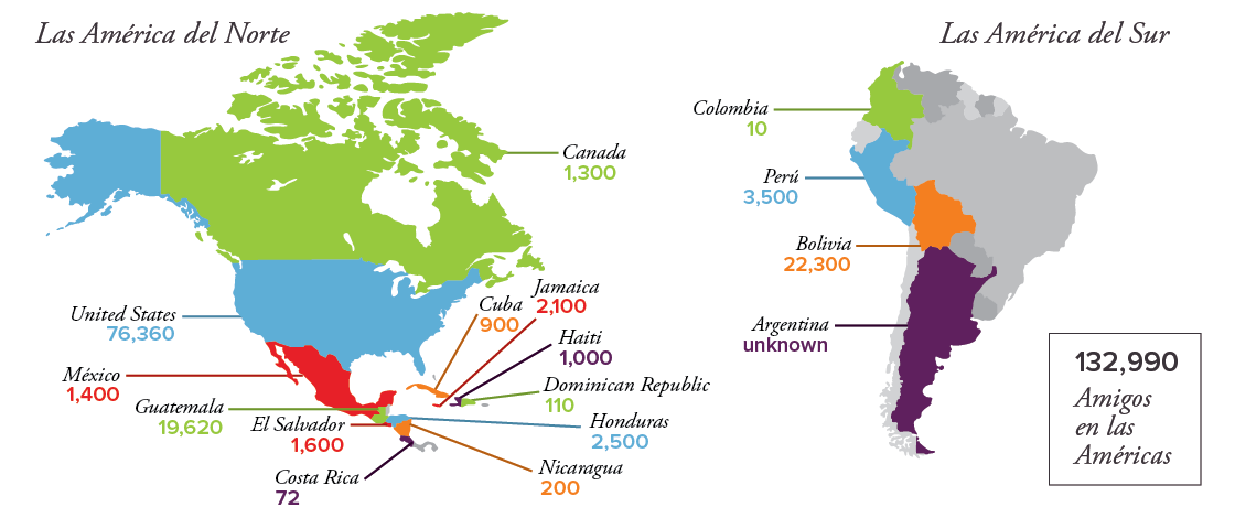 Map of Yearly Meetings - 132,990 Friends in the Americas